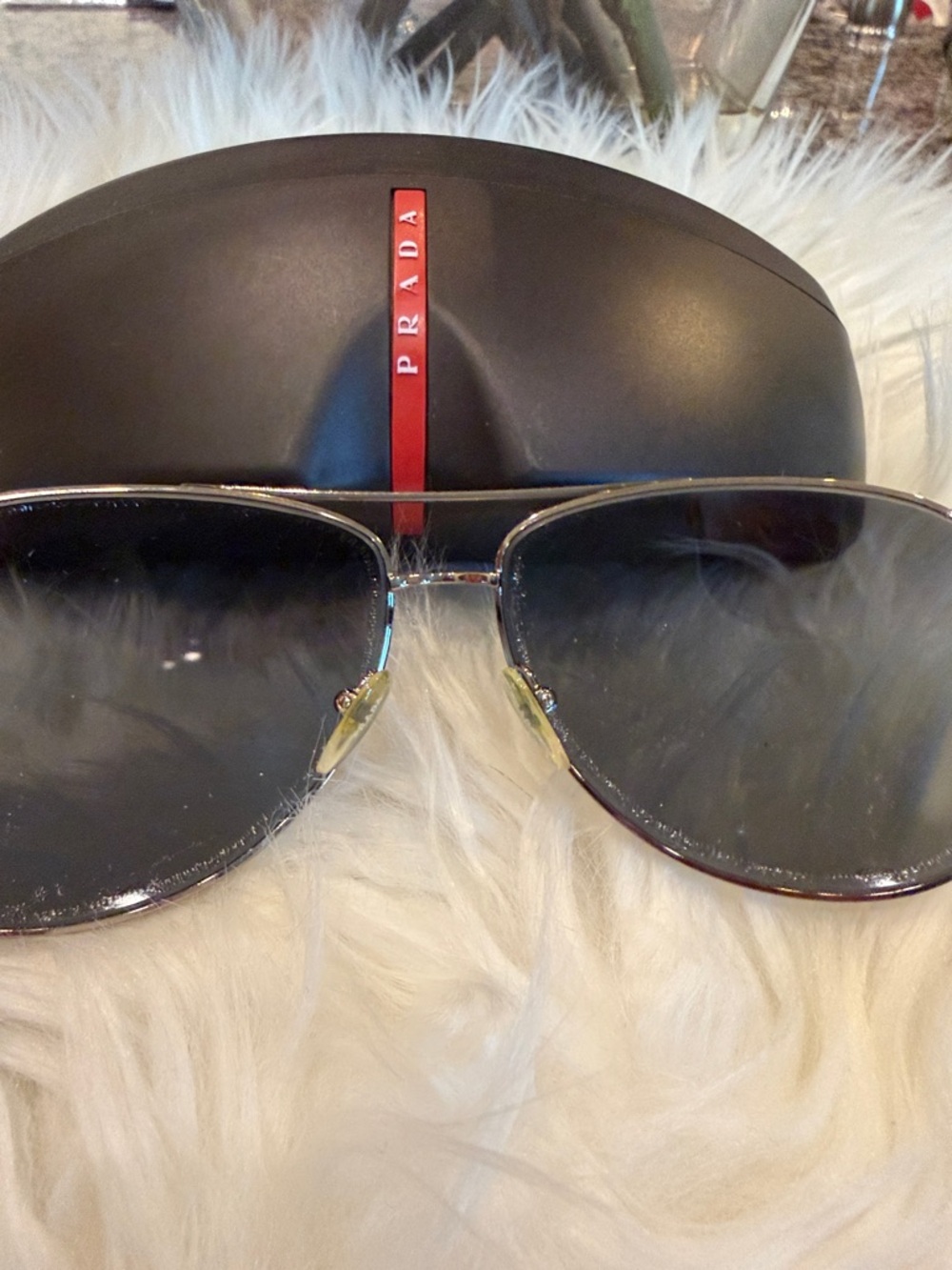 Prada Black PS 53PS Linea Rosa Aviator Sunglasses with Red Logo Case - Picture 7 of 9